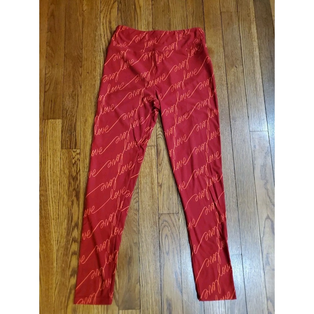 LuLaRoe Red Love Script Leggings One Size OS High Waisted Buttery Soft Holiday